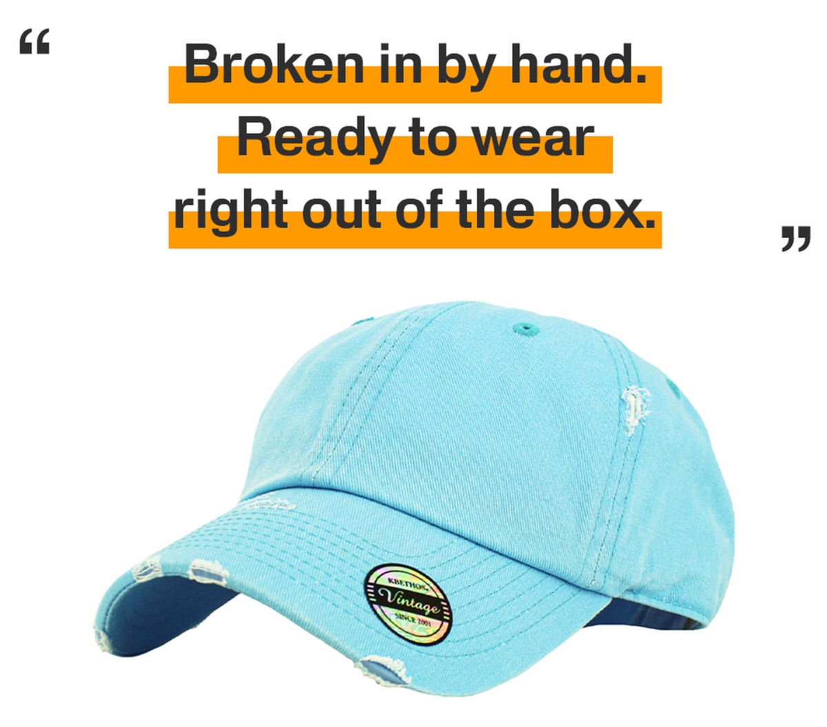 Neon Blue Distressed Vintage Baseball Cap Front Side View